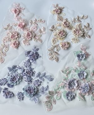 Flower Embroidered Cloth Stickers Pairs of Flower Beaded Patch Mesh Lace Clothing Ornaments Accessories Handmade Sewing Diy