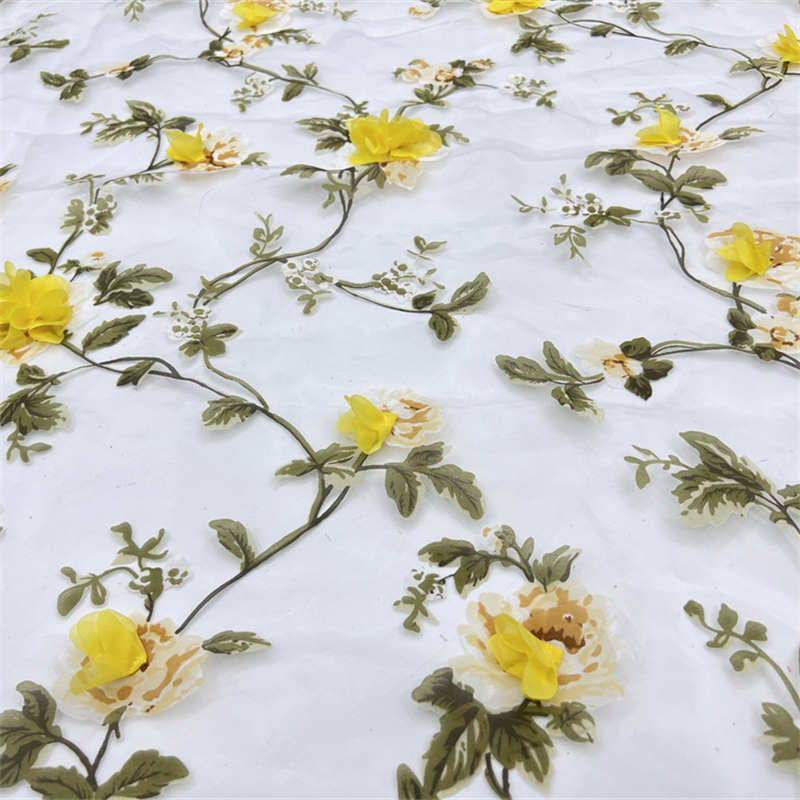 3D Handmade Flower Fabric Organza Printing Branch Embroidered Fabric Lace DIY Fabric - 图片 9