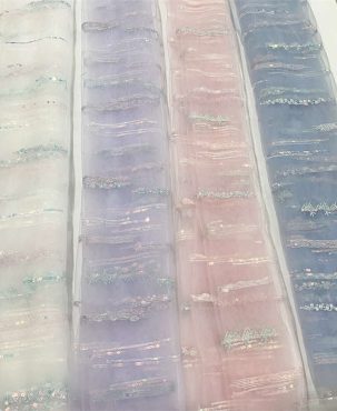 Sequined Mesh Colorful Feather Stripes Sequin Embroidery Fabric DIY Fabric