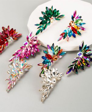 Fashion Cool Colorful Crystals Alloy Rhinestone-Encrusted Flower Earrings Trendy Women