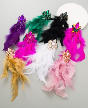 Fashion Alloy Diamond Flower Long Feather Tassel Earrings Bohemian Earrings