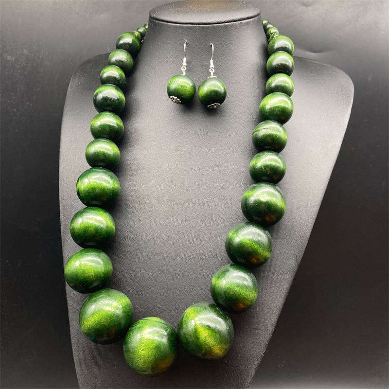 European and American Wooden Bead Necklace Earrings Suite Bohemian Style Fashion - 图片 4