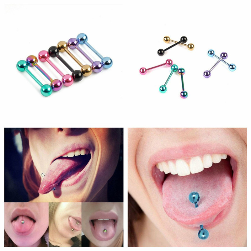 7 PCS Colorful Steel Bar Tongue Rings Body Piercing Jewelry Tounge Bars D - Image 18