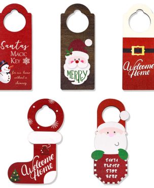 2PC Christmas Decor Wooden Door Hanging Santa Snowman Party Decor Door Handle Pendant