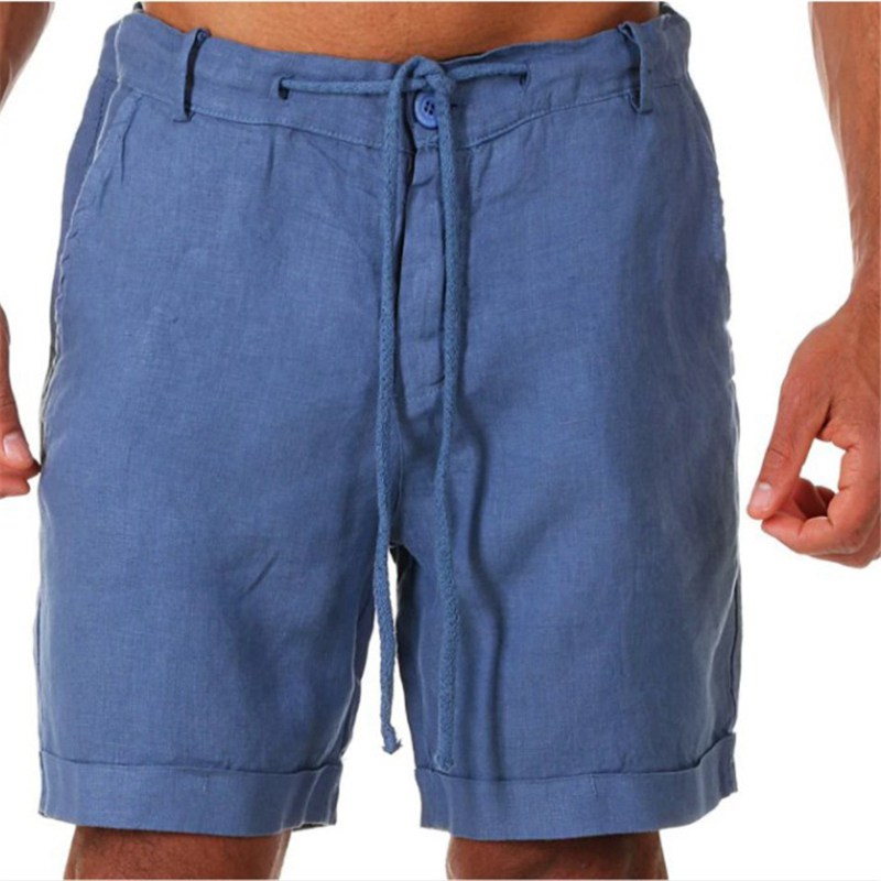 UK Mens Cotton Linen Shorts Elastic Waist Drawstring Summer Loose Casual Pants - 图片 6