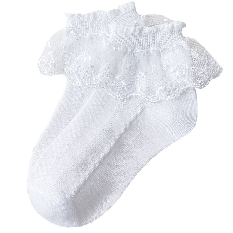 Children's Lace Socks Girls' Cotton Socks Spring and Autumn Thin Summer Japanese Lace Princess Short Socks Baby White Dance - 图片 5
