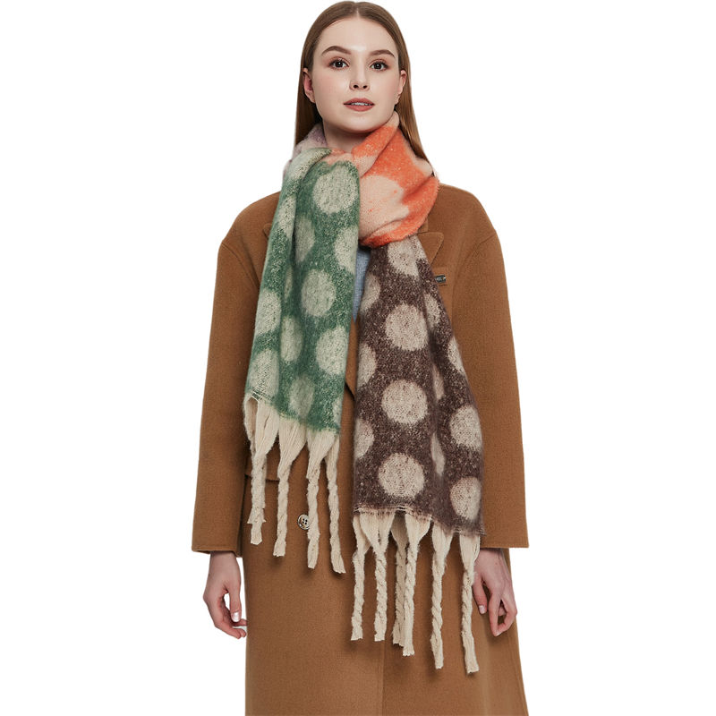 Autumn and Winter Thickened Scarf Circle Yarn Thick Tassel Jacquard Big Circle Scarf Shawl - 图片 4