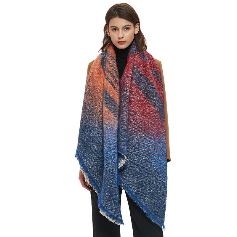 Women's Shawl Autumn and Winter Thickened Circle Yarn Striped Bevel Scarf Keep Warm - 图片 3