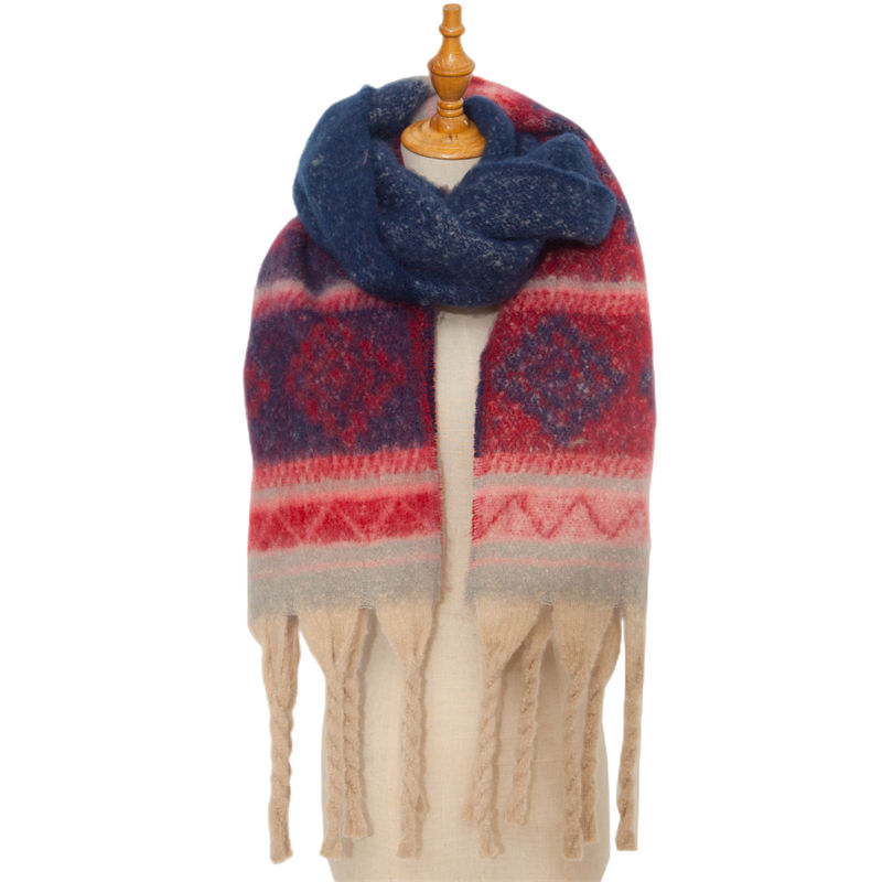 Circle Yarn Autumn and Winter Imitated Mohair Jacquard Thick Scarf Spot Shawl - 图片 9