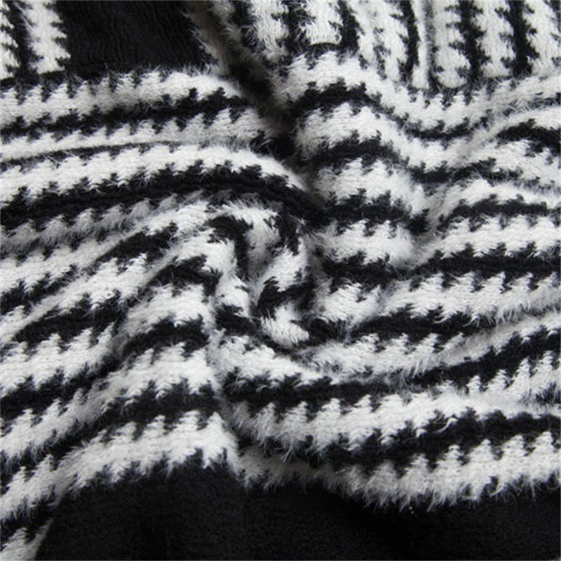 Pullover Cape Shawl Autumn Winter Bat Sweater Black Striped Knitted Shawl Keep Warm - 图片 7