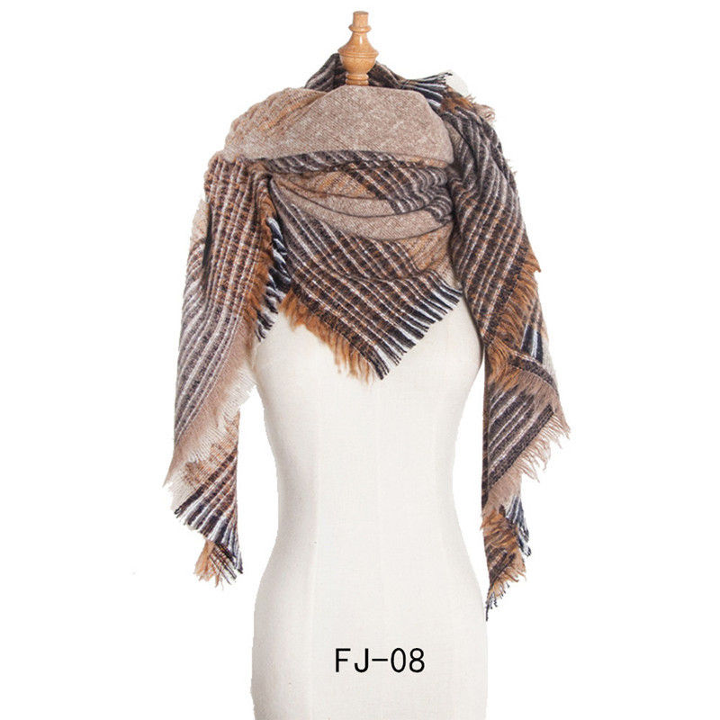 Autumn and Winter Circle Yarn Thickened Double-Sided Plaid Bristle Square Scarf Women's Scarf Shawl - Image 8