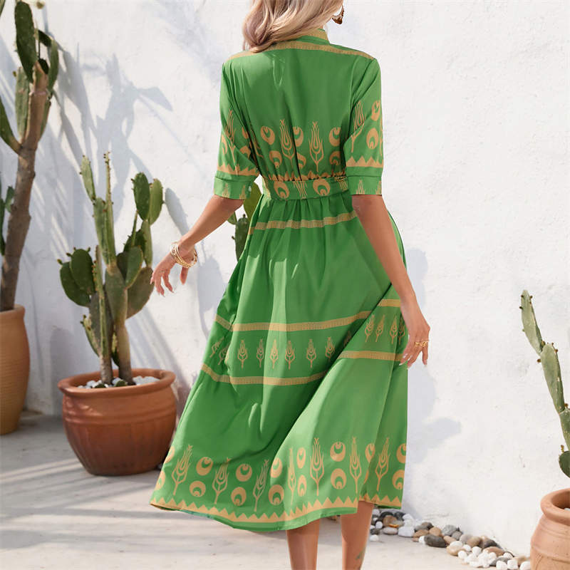 Women's Clothing Summer National Style Printing Half-Length Sleeve Dress - Image 8