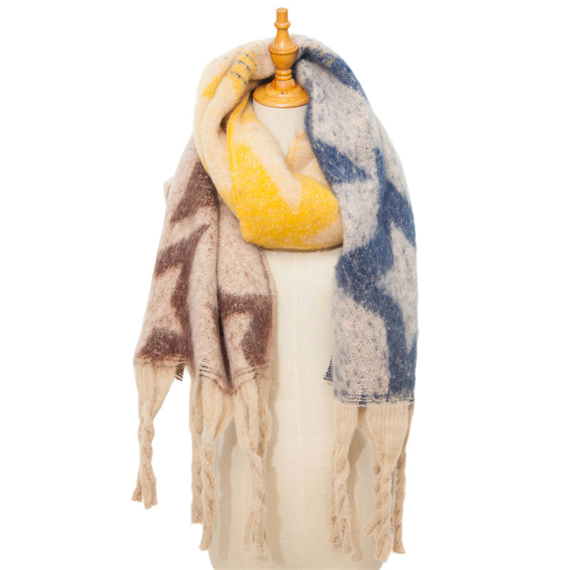 Shawl Foreign Trade Autumn and Winter Thickening Scarf Circle Yarn Coarse Tassel Jacquard Scarf - 图片 4