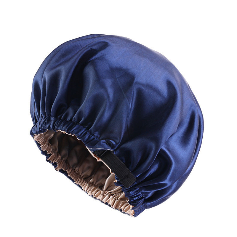 Satin Nightcap Invisible Flat Adjustable Buckle Artificial Silk Double Layer round Cap Shower Cap Beauty Hair Hat - 图片 5