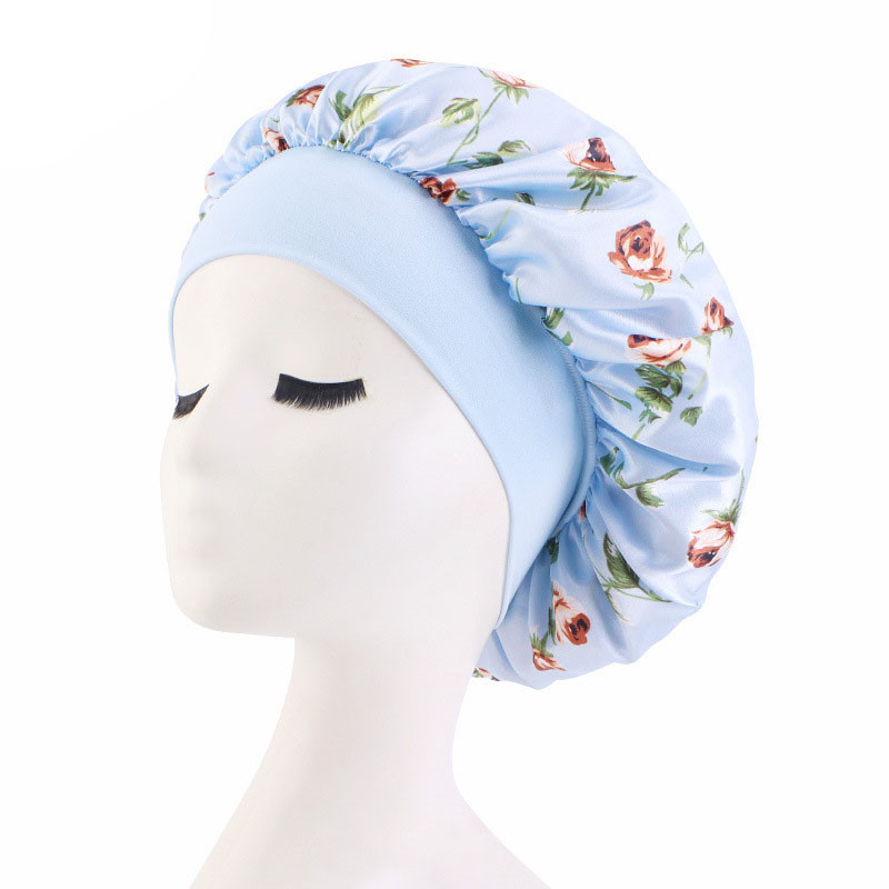 Pansy Type Satin Wide Brim Nightcap Shower Cap Beauty and Hairdressing Hat - 图片 5