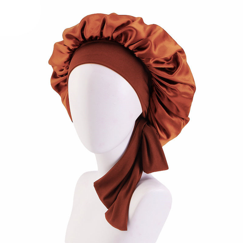 Elastic Ribbon Satin round Cap Artificial Silk Nightcap Makeup Cap Beauty Hat Turban Hat - 图片 4
