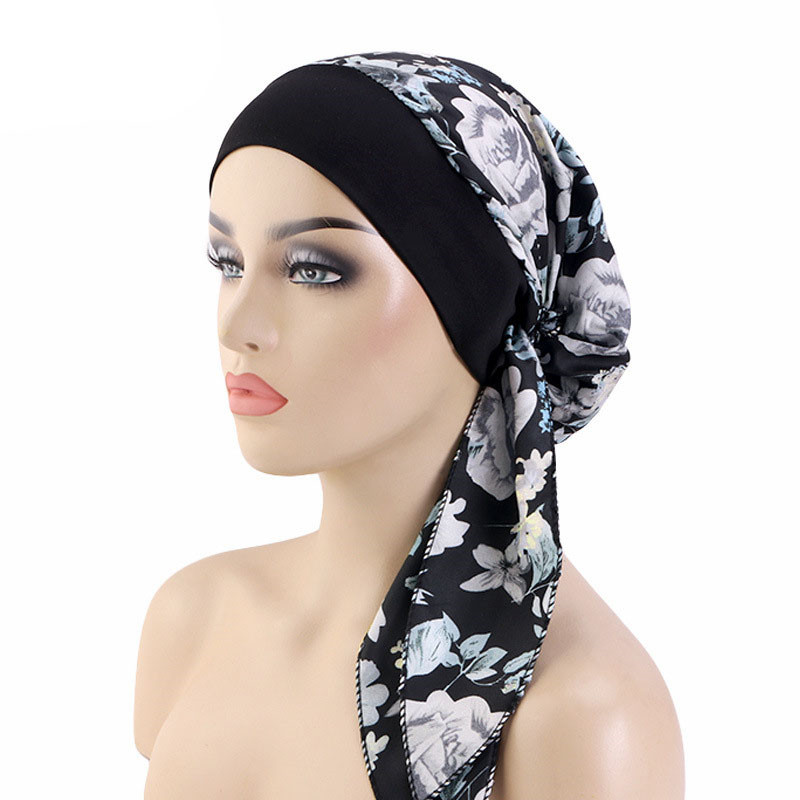 Wide-Brimmed Elastic Turban Fur Ethnic Print Women's Bandage Headcloth Nightcap - 图片 7