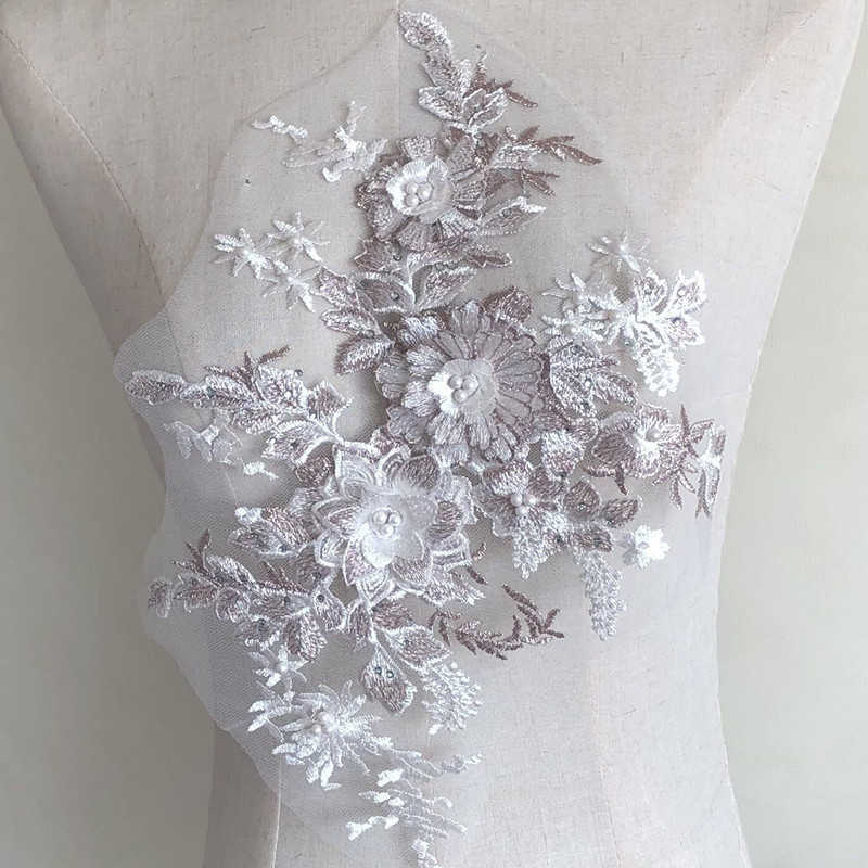 Colorful Three-Dimensional Flower Beaded Rhinestone Mesh Embroidery Fabrics Lace Applique Dress Cloth Patch - 图片 4