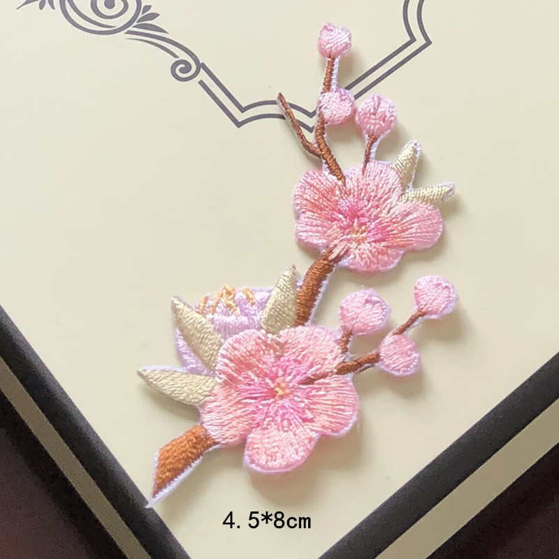 Pink Plum Blossom Embroidery Cloth Stickers Patch Hole Clothes Skirt Cheongsam Decoration Accessories Diy Adhesive - 图片 4