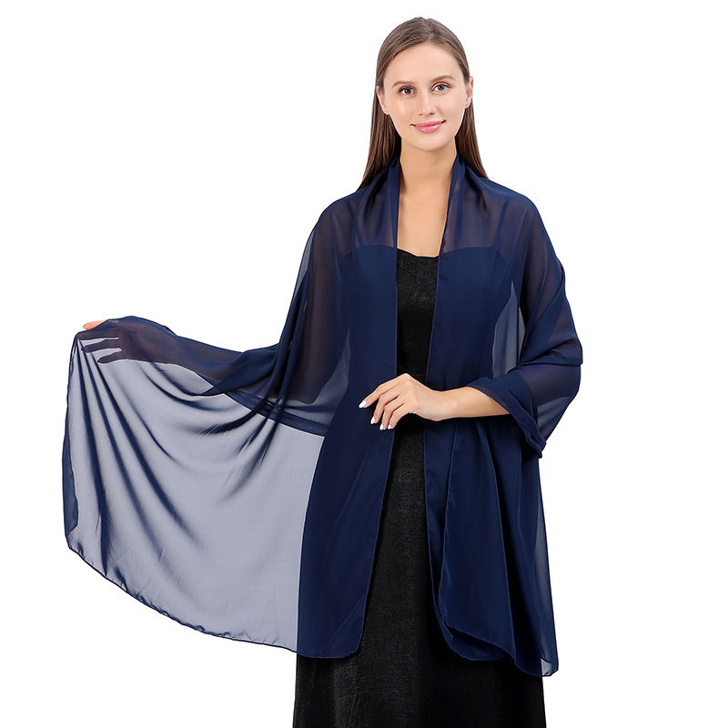 Solid Color Chiffon Dinner Shawl Dress Cheongsam Party Shawl Scarf Dual-Use Women - 图片 8
