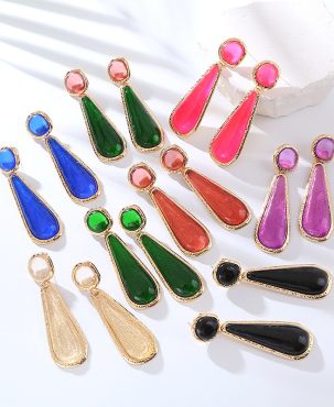 Earrings Long Color Drop-Shaped Resin Earrings Fashion Style Geometric Ear Studs