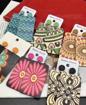 Rectangular Wooden Large Earrings Europe and America Vintage Earrings Wood Geometry