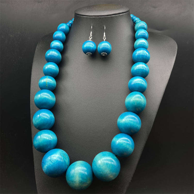 European and American Wooden Bead Necklace Earrings Suite Bohemian Style Fashion - 图片 5