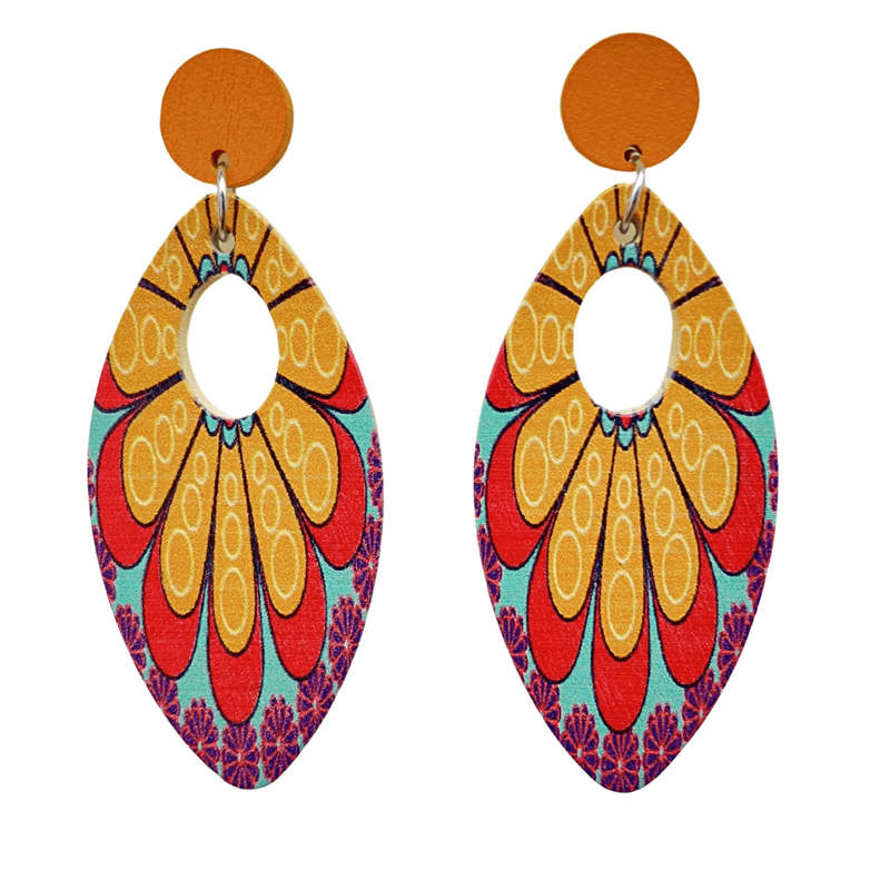 Jewelry Ornament European and American Earrings Wooden Earrings Retro Geometry - 图片 3