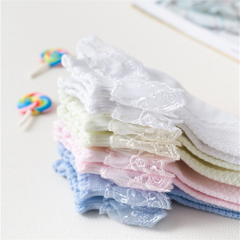 Children's Lace Socks Girls' Cotton Socks Spring and Autumn Thin Summer Japanese Lace Princess Short Socks Baby White Dance - 图片 6