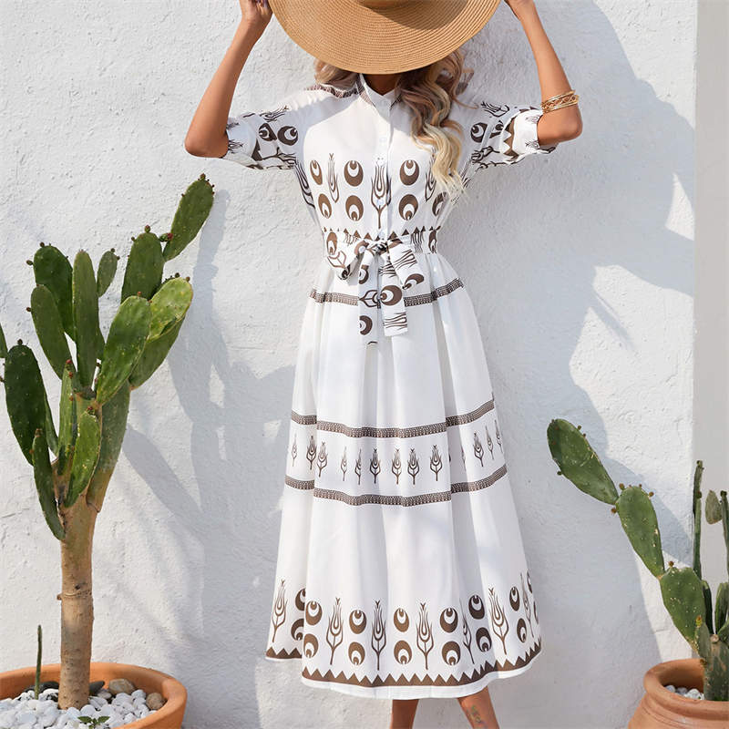 Women's Clothing Summer National Style Printing Half-Length Sleeve Dress - Image 9