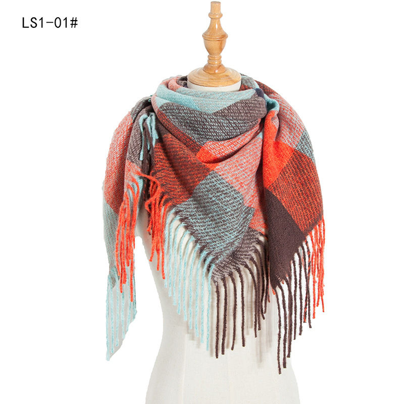 Polyester Thorn Long Tassel Plaid Square Scarf Shawl Keep Warm Fashion Women - 图片 6