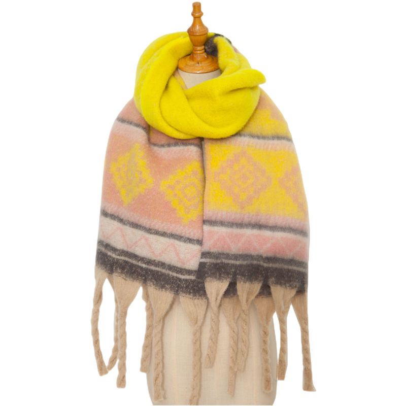 Circle Yarn Autumn and Winter Imitated Mohair Jacquard Thick Scarf Spot Shawl - 图片 10