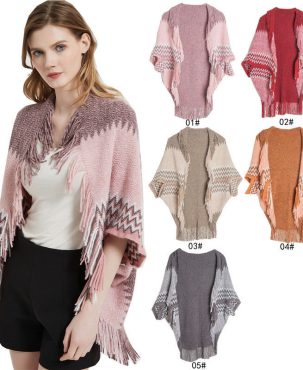 Autumn and Winter Cuff Batwing Shirt Women's Knitted Tassel Shawl Keep Warm