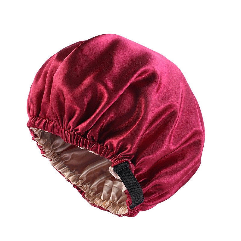 Satin Nightcap Invisible Flat Adjustable Buckle Artificial Silk Double Layer round Cap Shower Cap Beauty Hair Hat - 图片 6