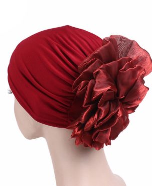 Women's Big Flower Elastic Fabric Sleeve Cap Chemotherapy Hat Muslim Headscarf