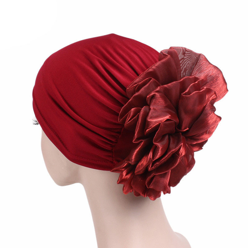 Women's Big Flower Elastic Fabric Sleeve Cap Chemotherapy Hat Muslim Headscarf