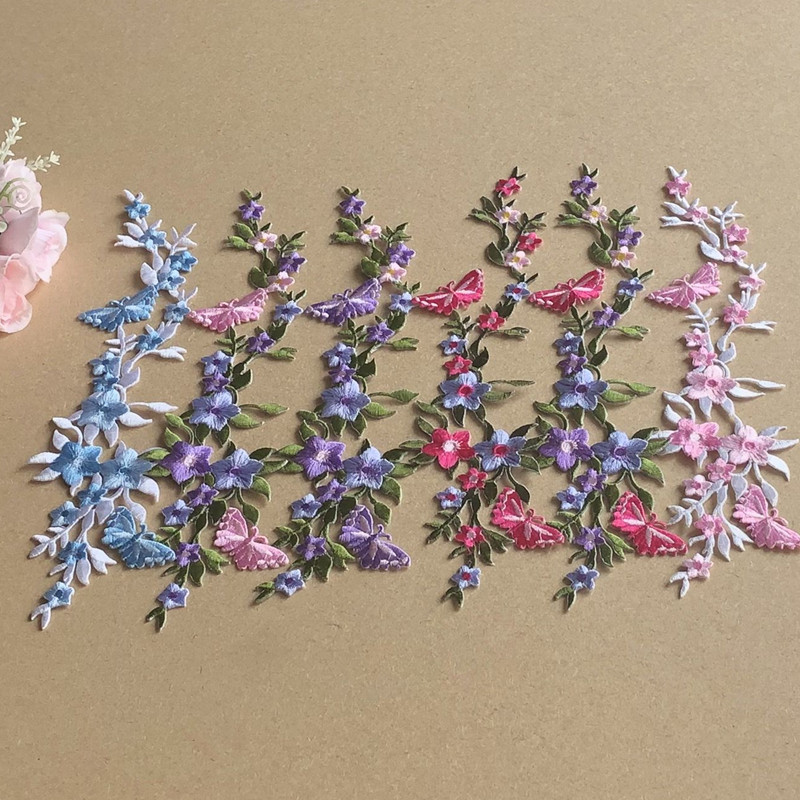 Pink Flower Computer Embroidered Cloth Sticker Patch Hole Adhesive Han Clothes Decoration Dance Skirt Accessories Diy