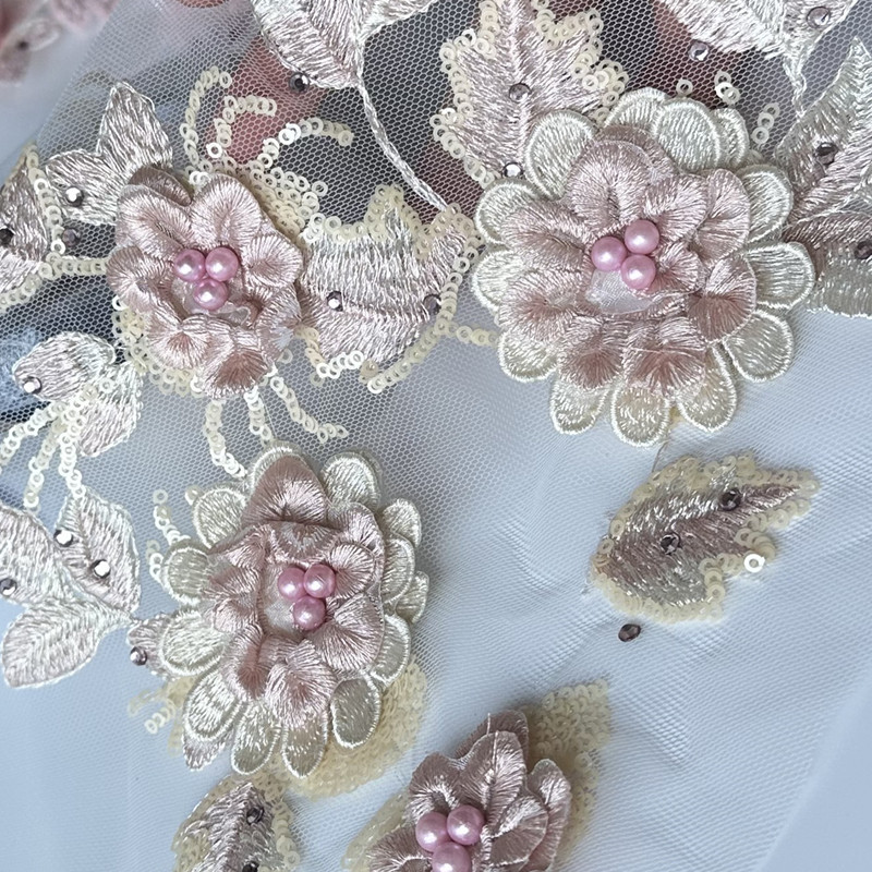 Flower Embroidered Cloth Stickers Pairs of Flower Beaded Patch Mesh Lace Clothing Ornaments Accessories Handmade Sewing Diy - 图片 3