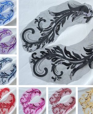 2 Pair of Flower Sequins Embroidered Cloth Sticker Patch Mesh Lace Clothes Skirt Dance Decoration Accessories Hand Sewing Diy