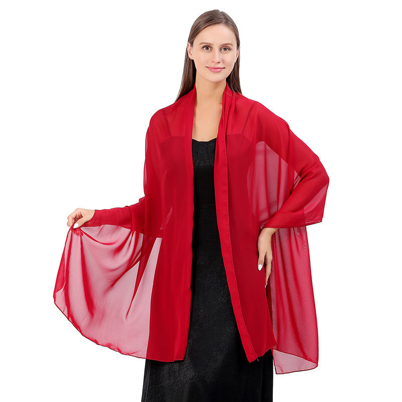 Solid Color Chiffon Dinner Shawl Dress Cheongsam Party Shawl Scarf Dual-Use Women - 图片 3