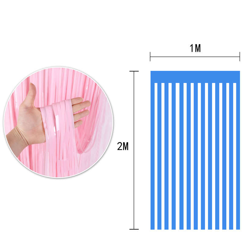 2PC Macaron Tinsel Curtain Birthday Background Wall Layout Party Decor Rain Silk Door Curtain - 图片 4