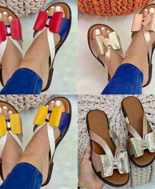 Summer Women Slippers Cute Butterfly-Knot Casual Sandals Lady Slides  Flats Slip-On Women Shoes for Women 2024