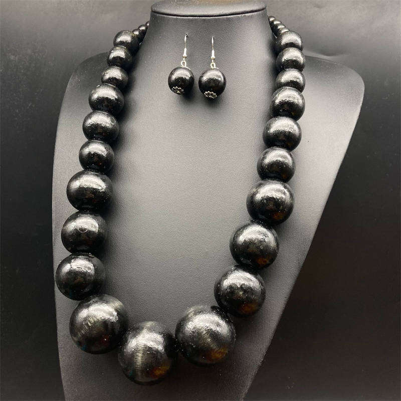 European and American Wooden Bead Necklace Earrings Suite Bohemian Style Fashion - 图片 6
