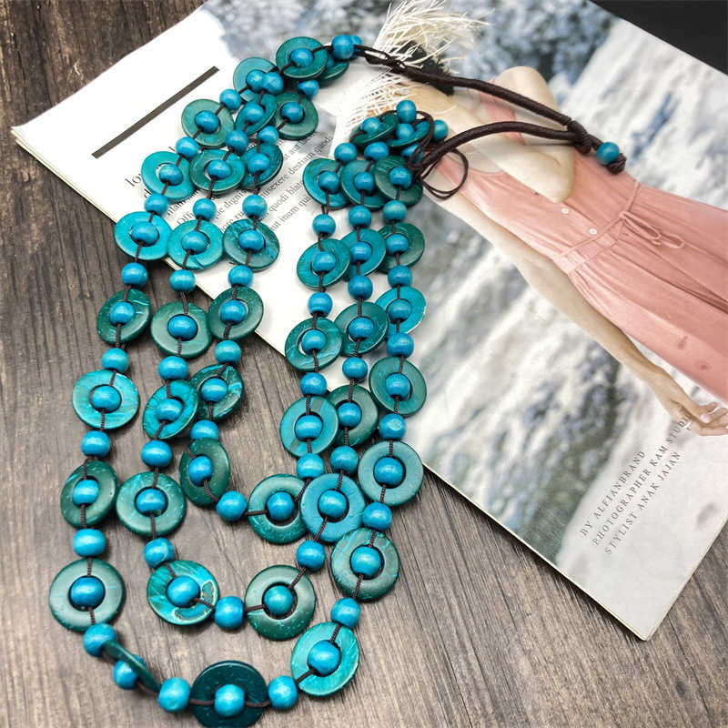 Wooden Three-Layer Beaded Necklace Bohemian Style Necklace Sweater Chain Necklace - 图片 5