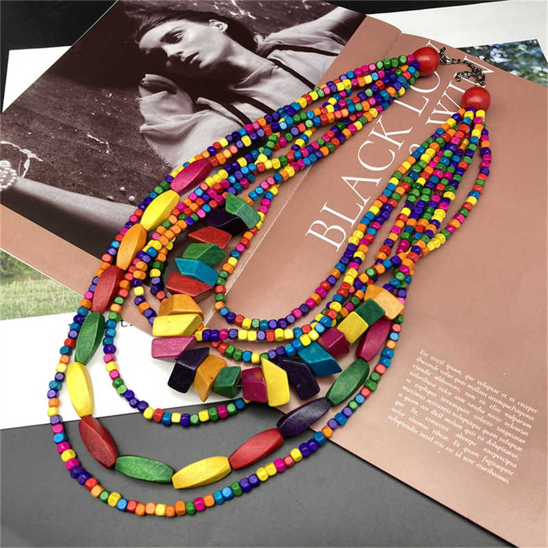 Ethnic Style Retro Wood Color Beach Pastoral Style Wooden Multi-Layer Long Necklace Jewelry - 图片 4