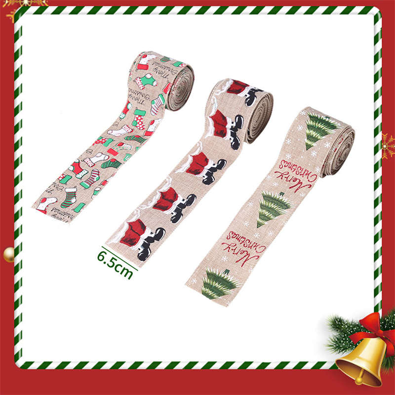 6.5cm Imitation Linen Christmas Ribbon Gift Packing Tape Christmas Tree Decor Ribbon - Image 5