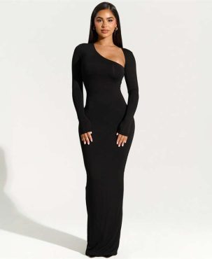 Women's Clothing Summer Sexy Hot Girl Slim Long Sleeves Diagonal Collar Back Slit Dress