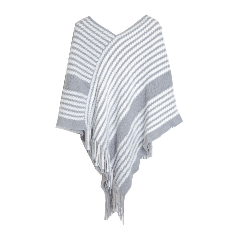 Pullover Cape Shawl Autumn Winter Bat Sweater Black Striped Knitted Shawl Keep Warm - 图片 9
