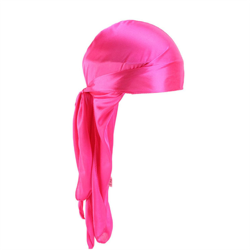 Men's and Women's Silk-like Long Tail Turban Hat Pirate Hat Silky Durag Hair Cap - 图片 7