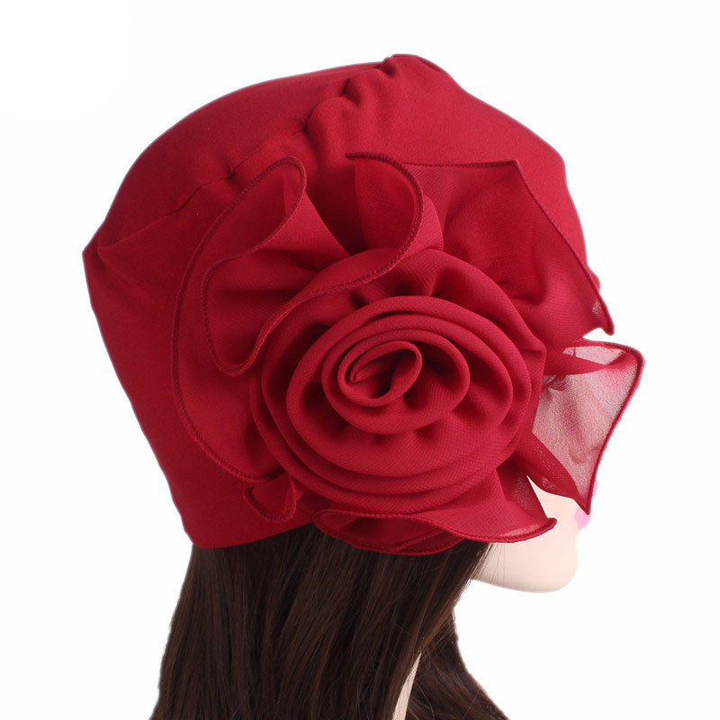Side Big Flower Stretch Turban Hat Women Elegant Fashion Hat Chemotherapy Hat - 图片 7